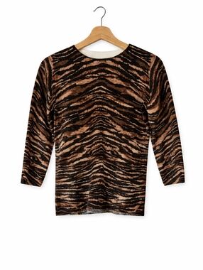 Talbots Cashmere Sweater M Animal Print Tiger Brown Black Soft Knit Top
